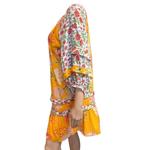 Roller Rabbit Mini Dress Shift Puff Sleeve Floral BOHO Hippie Cottagecore Small - Picture 9 of 16